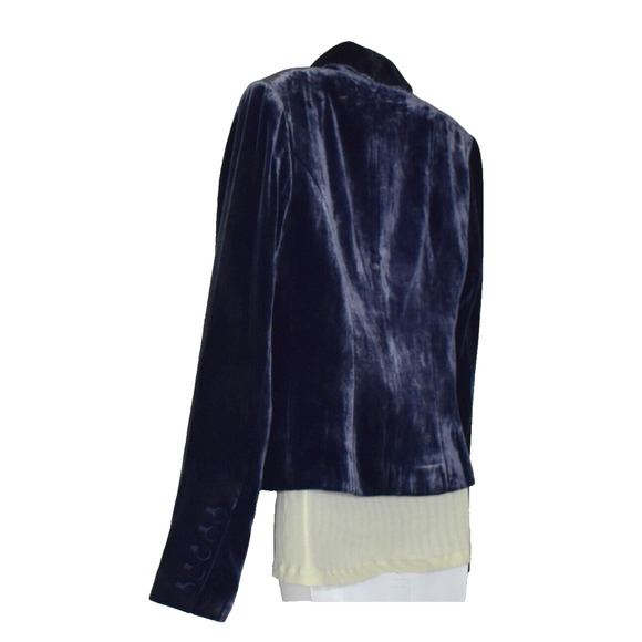 C0 Auth LAGENCE Ink Blue Velvet Double Breasted Cropped Jacket Blazer Size 6 - Picture 3 of 8